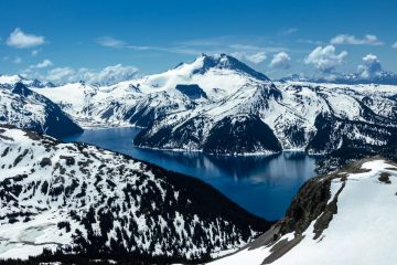 Garibaldi Lake surrounded by snow mountains